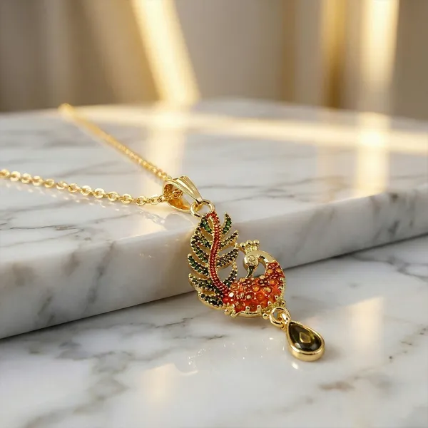 Gold_And_Orange_Brass_Pendant_Necklace_For_Women