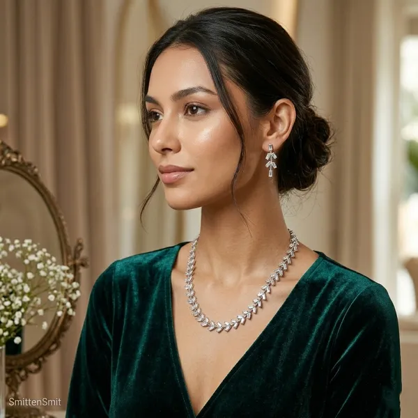 Luxurious_Silver-Toned_Marquise_Diamond_Choker_Necklace_&_Dangle_Earrings_Set