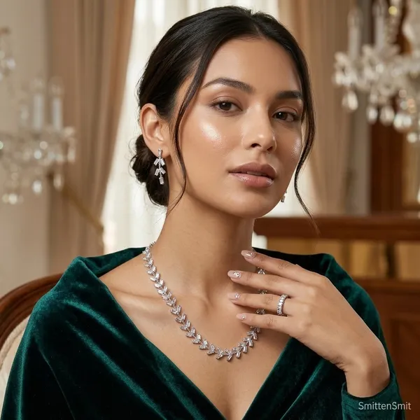 Luxurious_Silver-Toned_Marquise_Diamond_Choker_Necklace_&_Dangle_Earrings_Set