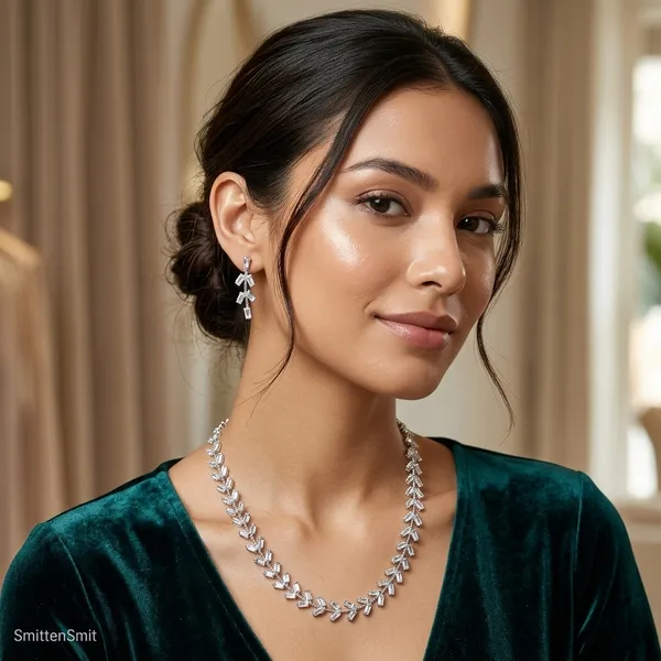 Luxurious_Silver-Toned_Marquise_Diamond_Choker_Necklace_&_Dangle_Earrings_Set