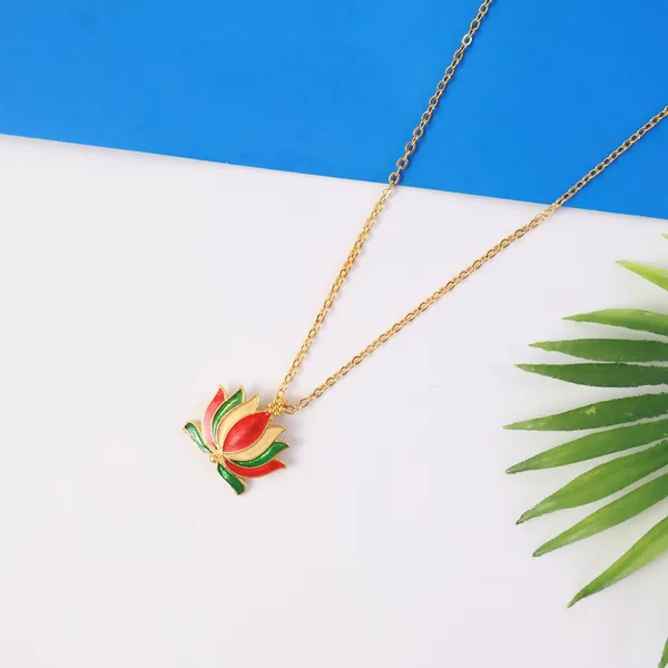 Gold_And_Orange_Brass_Pendant_Necklace_For_Women