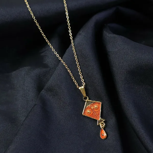 Gold_And_Orange_Brass_Pendant_Necklace_For_Women