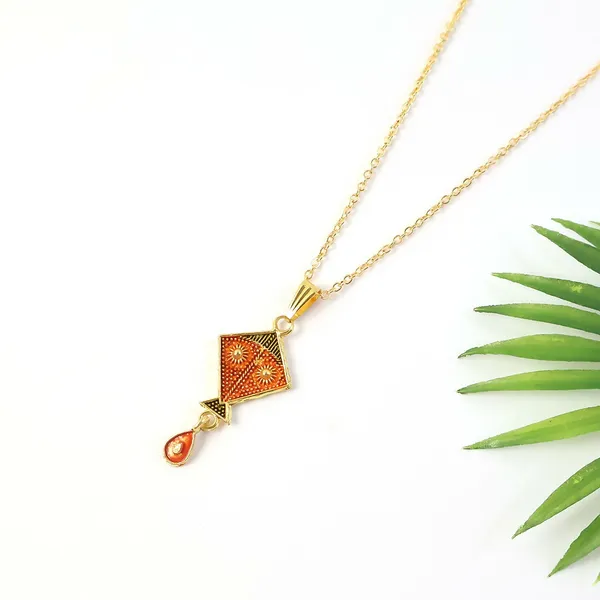 Gold_And_Orange_Brass_Pendant_Necklace_For_Women