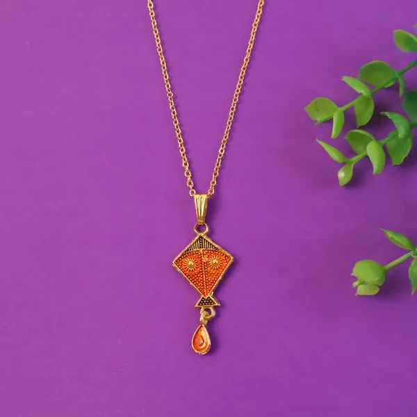 Gold_And_Orange_Brass_Pendant_Necklace_For_Women