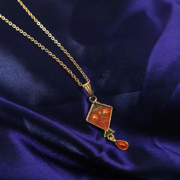 Gold_And_Orange_Brass_Pendant_Necklace_For_Women