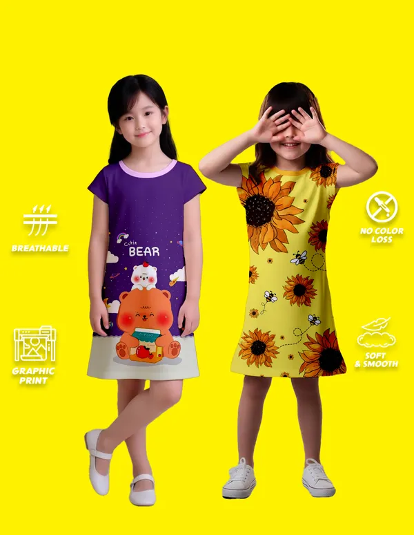 Nusyl_Girls_Yellow_&_Lilac_Sunflower_Printed_&_Teddy_Printed_Dresses_Pack_Of_2_Soft_&_Comfortable_Dresses_Cozy_Summer_Wear_For_Kids_&_Teen_Girls