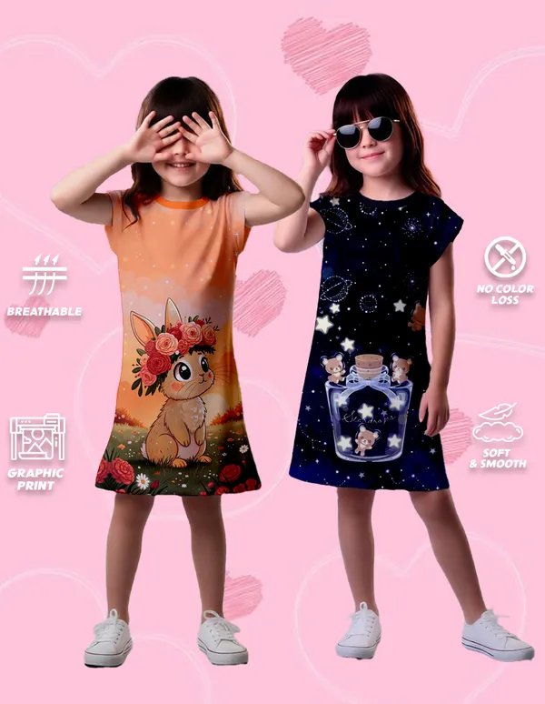Nusyl_Girls_Black_&_Orange_Bunny_Printed_&_Stars_Printed_Dresses_Pack_Of_2_Soft_&_Comfortable_Dresses_Cozy_Summer_Wear_For_Kids_&_Teen_Girls