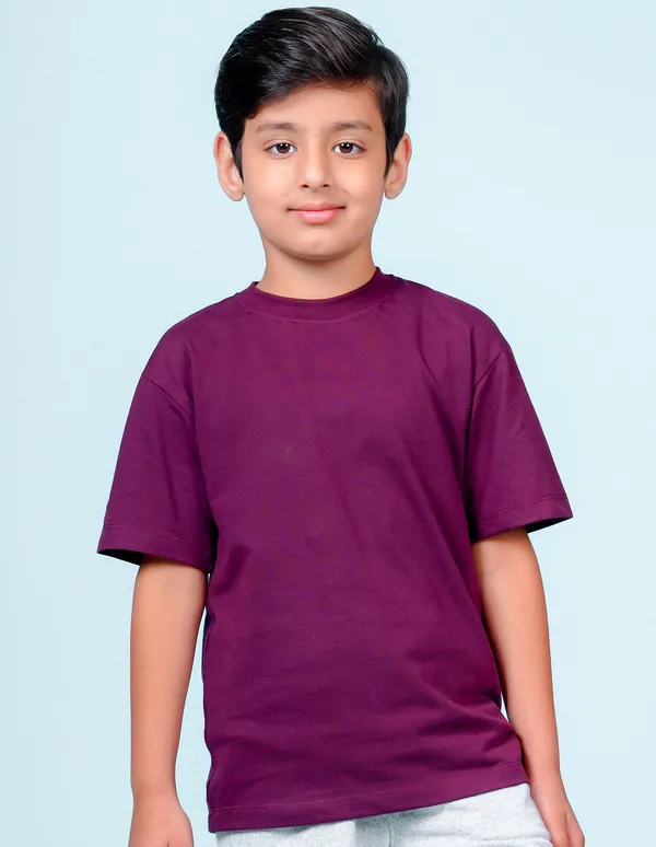 Wine_Solid_Round_Neck_Half_Sleeves_Oversized_T-Shirt_For_Boys