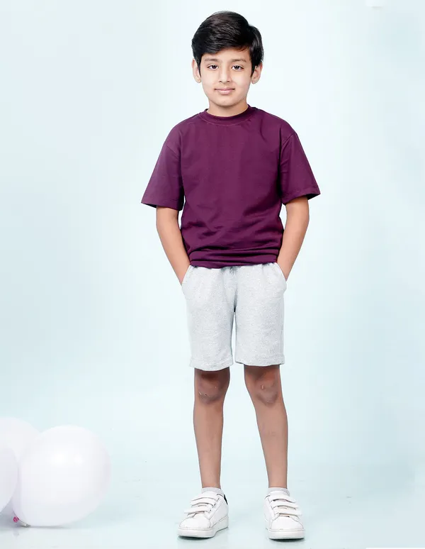 Wine_Solid_Round_Neck_Half_Sleeves_Oversized_T-Shirt_For_Boys