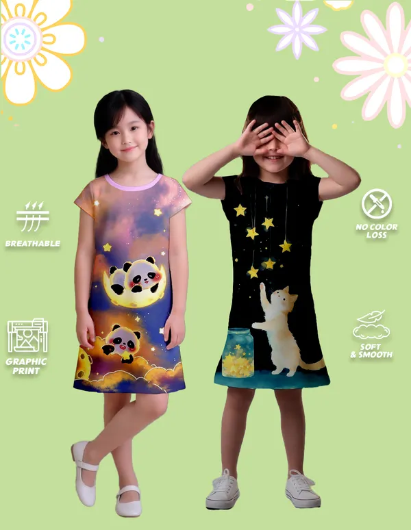 Nusyl_Girls_Lilac_&_Black_Panda_Printed_&_Cat_Printed_Dresses_Pack_Of_2_Soft_&_Comfortable_Dresses_Cozy_Summer_Wear_For_Kids_&_Teen_Girls