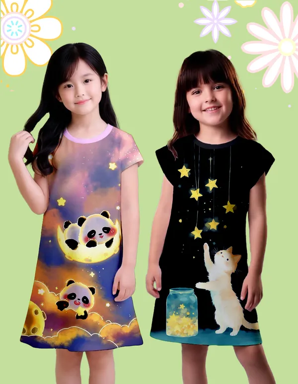 Nusyl_Girls_Lilac_&_Black_Panda_Printed_&_Cat_Printed_Dresses_Pack_Of_2_Soft_&_Comfortable_Dresses_Cozy_Summer_Wear_For_Kids_&_Teen_Girls
