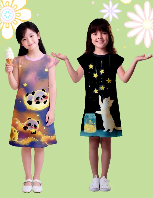 Nusyl_Girls_Lilac_&_Black_Panda_Printed_&_Cat_Printed_Dresses_Pack_Of_2_Soft_&_Comfortable_Dresses_Cozy_Summer_Wear_For_Kids_&_Teen_Girls