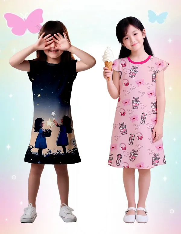 Nusyl_Girls_Black_&_Hot_Pink_Girls_Printed_Dresses_Pack_Of_2_Soft_&_Comfortable_Dresses_Cozy_Summer_Wear_For_Kids_&_Teen_Girls