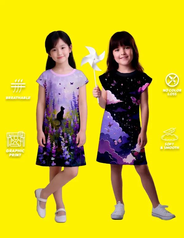 Nusyl_Girls_Black_&_Lilac_Cat_Printed_&_Butterfly_Printed_Dresses_Pack_Of_2_Soft_&_Comfortable_Dresses_Cozy_Summer_Wear_For_Kids_&_Teen_Girls