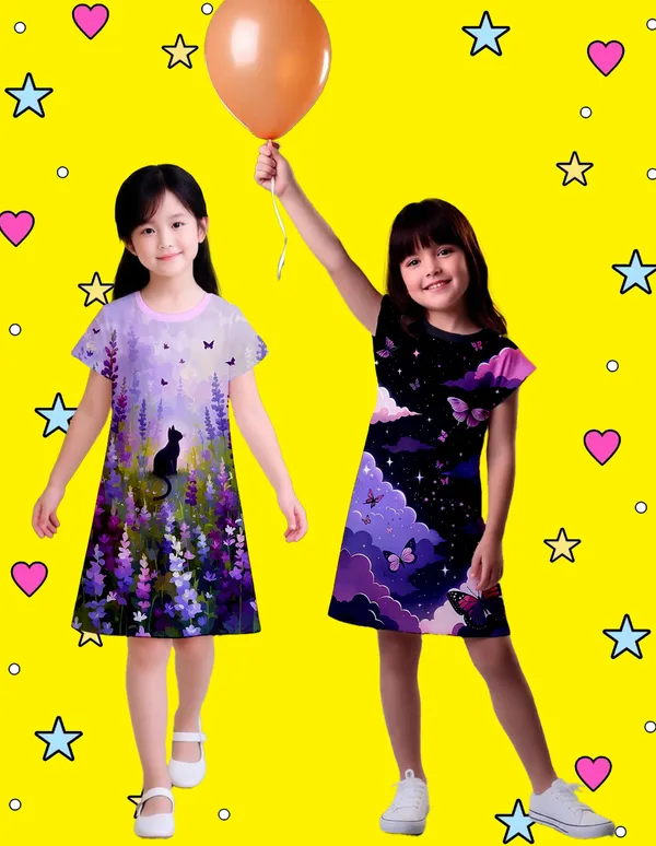 Nusyl_Girls_Black_&_Lilac_Cat_Printed_&_Butterfly_Printed_Dresses_Pack_Of_2_Soft_&_Comfortable_Dresses_Cozy_Summer_Wear_For_Kids_&_Teen_Girls