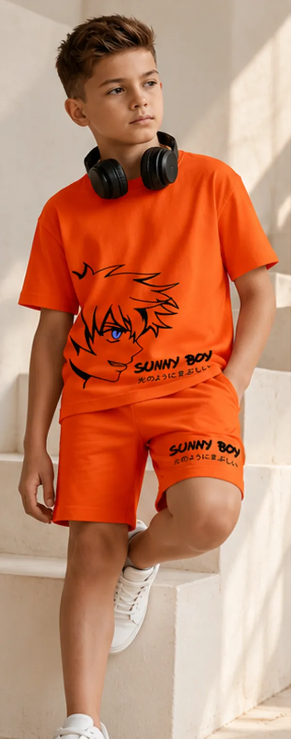 NUSYL_Orange_Sunny_Boy_Anime_Graphic_Kids_Co-ord_Set
