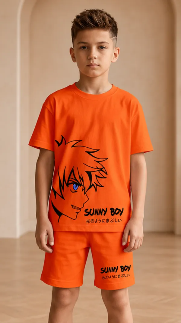 NUSYL_Orange_Sunny_Boy_Anime_Graphic_Kids_Co-ord_Set