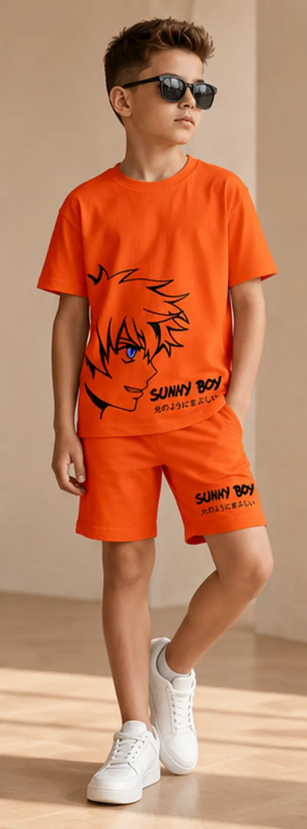 NUSYL_Orange_Sunny_Boy_Anime_Graphic_Kids_Co-ord_Set