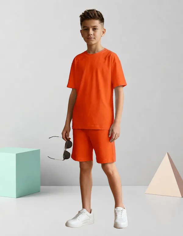Nusyl_Boys_Orange_Solid_Cotton_Blend_Relaxed_T_Shirts_And_Shorts_With_Side_Pockets_Oversized_Length_T_Shirts_And_Shorts_Knee_Length