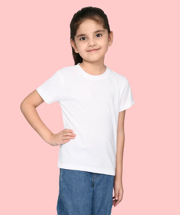White_Solid_Round_Neck_Half_Sleeves_T-Shirt_For_Girls