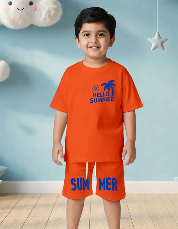 Nusyl_Boys_Orange_Hello_Summer_Text_Printed_Cotton_Blend_Relaxed_T_Shirts_And_Shorts_With_Side_Pockets_Oversized_Length_T_Shirts_And_Shorts_Knee_Length