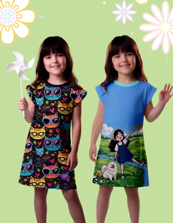 Nusyl_Girls_Black_&_Sky_Blue_Cats_Printed_&_Dog_Printed_&_Girl_Printed_Dresses_Pack_Of_2_Soft_&_Comfortable_Dresses_Cozy_Summer_Wear_For_Kids_&_Teen_Girls