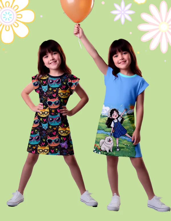 Nusyl_Girls_Black_&_Sky_Blue_Cats_Printed_&_Dog_Printed_&_Girl_Printed_Dresses_Pack_Of_2_Soft_&_Comfortable_Dresses_Cozy_Summer_Wear_For_Kids_&_Teen_Girls