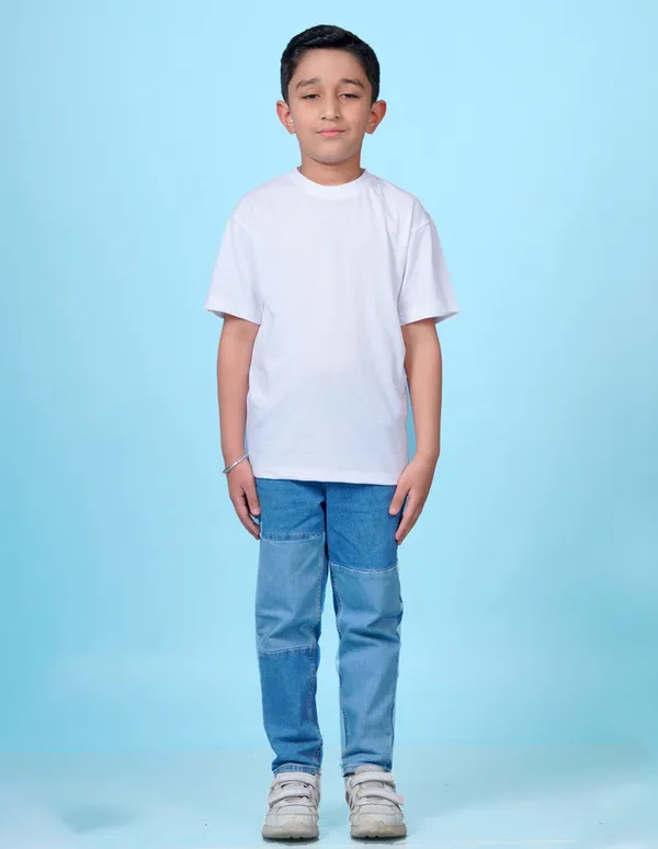 White_Solid_Round_Neck_Half_Sleeves_Oversized_T-Shirt_For_Boys