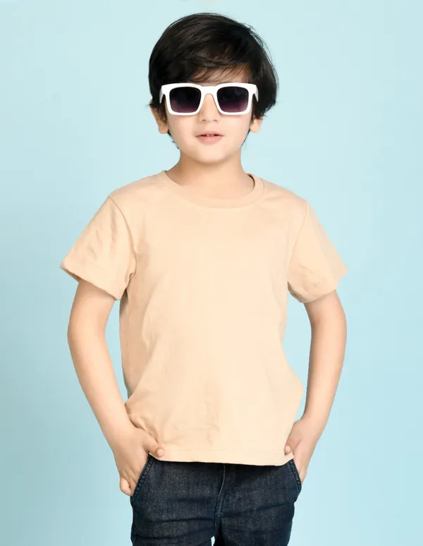 Beige_Solid_Round_Neck_Half_Sleeves_T-Shirt_For_Boys