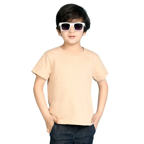 Beige_Solid_Round_Neck_Half_Sleeves_T-Shirt_For_Boys