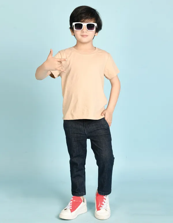 Beige_Solid_Round_Neck_Half_Sleeves_T-Shirt_For_Boys