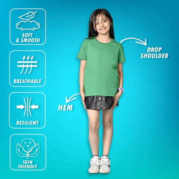 Green_Solid_Round_Neck_Half_Sleeves_Oversized_T-Shirt_For_Girls