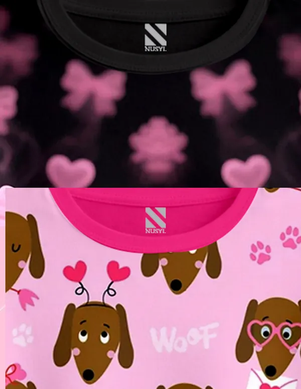 Nusyl_Girls_Black_&_Hot_Pink_Woof_Text_Printed_&_Heart_Printed_Dresses_Pack_Of_2_Soft_&_Comfortable_Dresses_Cozy_Summer_Wear_For_Kids_&_Teen_Girls