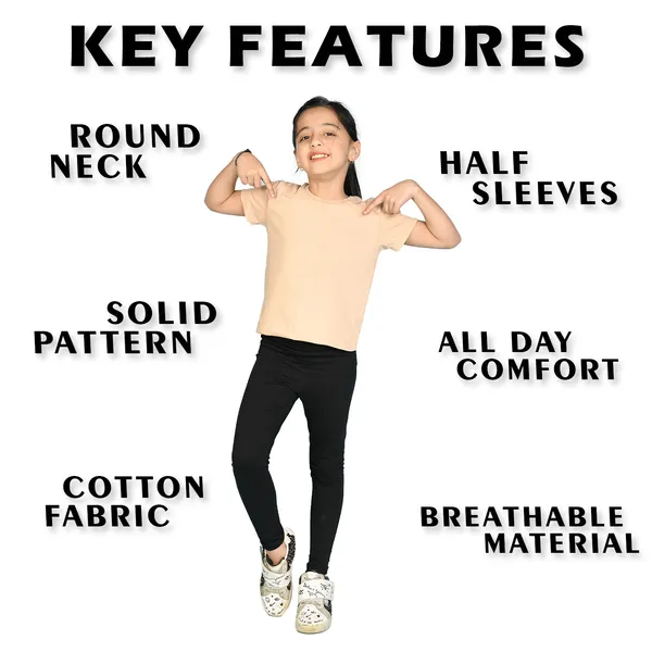 Beige_Solid_Round_Neck_Half_Sleeves_T-Shirt_For_Girls