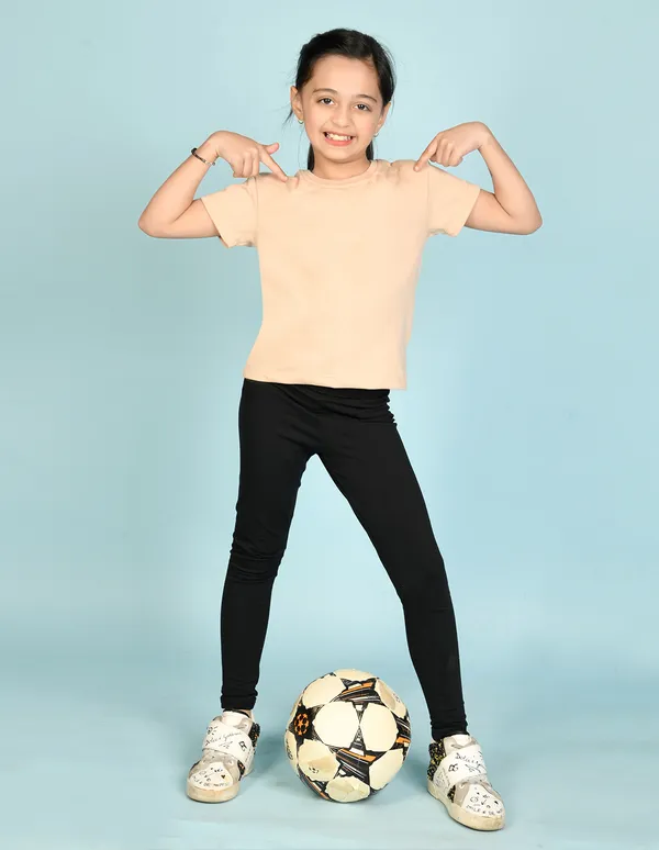 Beige_Solid_Round_Neck_Half_Sleeves_T-Shirt_For_Girls