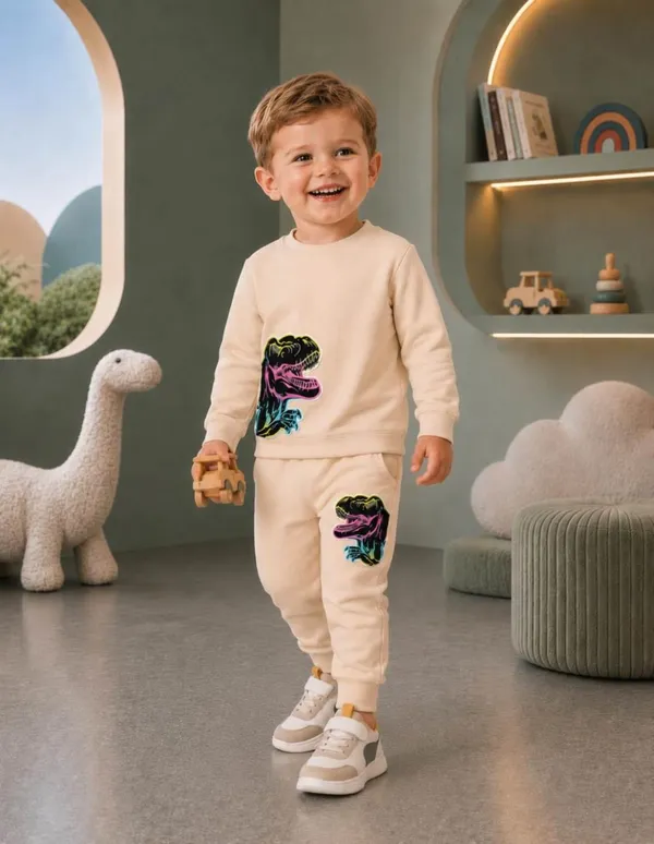 NUSYL_Boys_Beige_Dinosaurs_Printed_Cotton_Blend_T-shirts_and_Joggers_|_Boys's_Regular_Length_T-shirts_and_Regular_Jogger