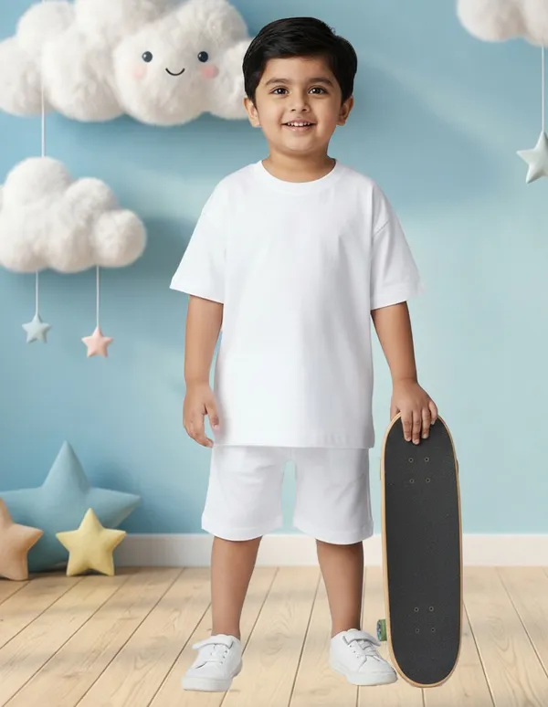 Nusyl_Boys_White_Solid_Cotton_Blend_Relaxed_T_Shirts_And_Shorts_With_Side_Pockets_Oversized_Length_T_Shirts_And_Shorts_Knee_Length