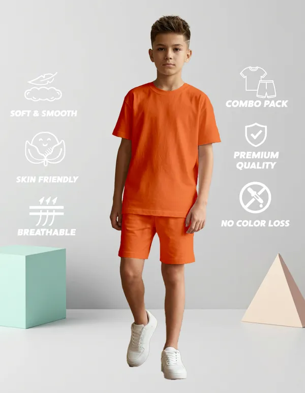 Nusyl_Boys_Orange_Solid_Cotton_Blend_Relaxed_T_Shirts_And_Shorts_With_Side_Pockets_Oversized_Length_T_Shirts_And_Shorts_Knee_Length