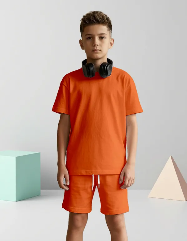Nusyl_Boys_Orange_Solid_Cotton_Blend_Relaxed_T_Shirts_And_Shorts_With_Side_Pockets_Oversized_Length_T_Shirts_And_Shorts_Knee_Length