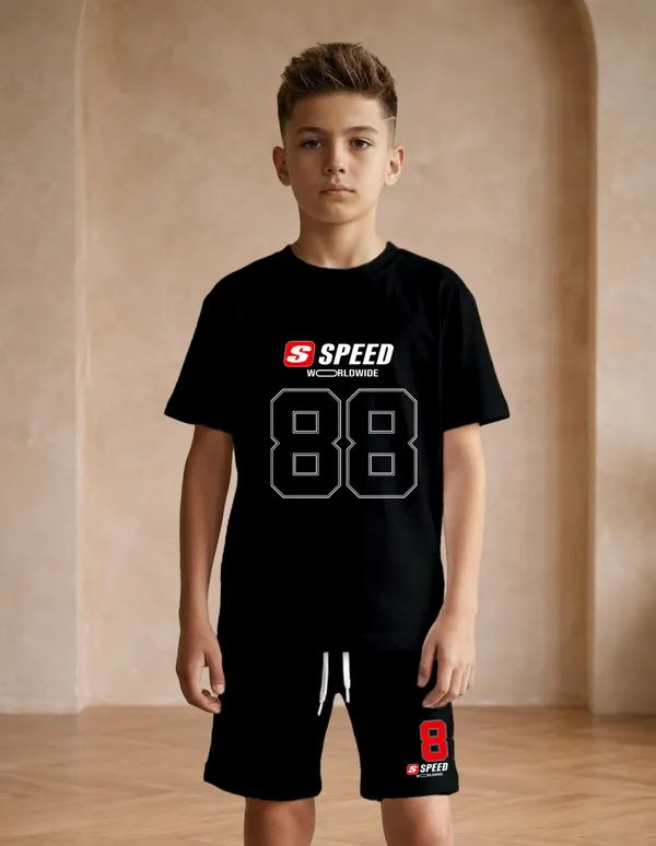 Nusyl_Boys_Black_Speed_Text_Printed_&_88_Text_Printed_Cotton_Blend_Relaxed_T_Shirts_And_Shorts_With_Side_Pockets_Oversized_Length_T_Shirts_And_Shorts_Knee_Length