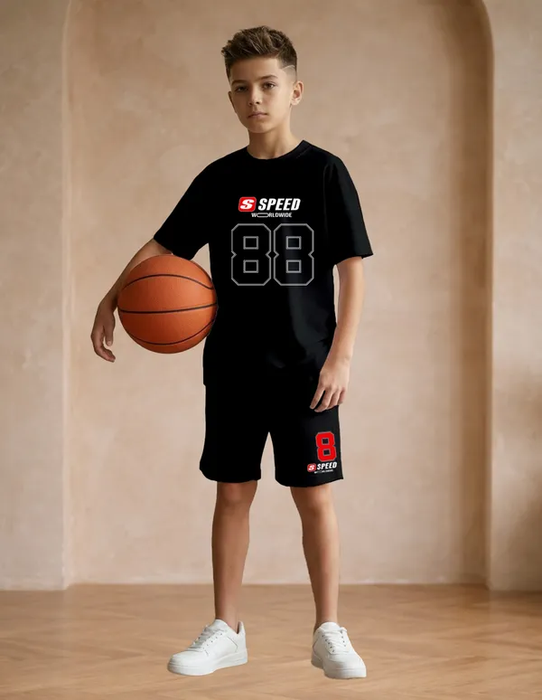Nusyl_Boys_Black_Speed_Text_Printed_&_88_Text_Printed_Cotton_Blend_Relaxed_T_Shirts_And_Shorts_With_Side_Pockets_Oversized_Length_T_Shirts_And_Shorts_Knee_Length