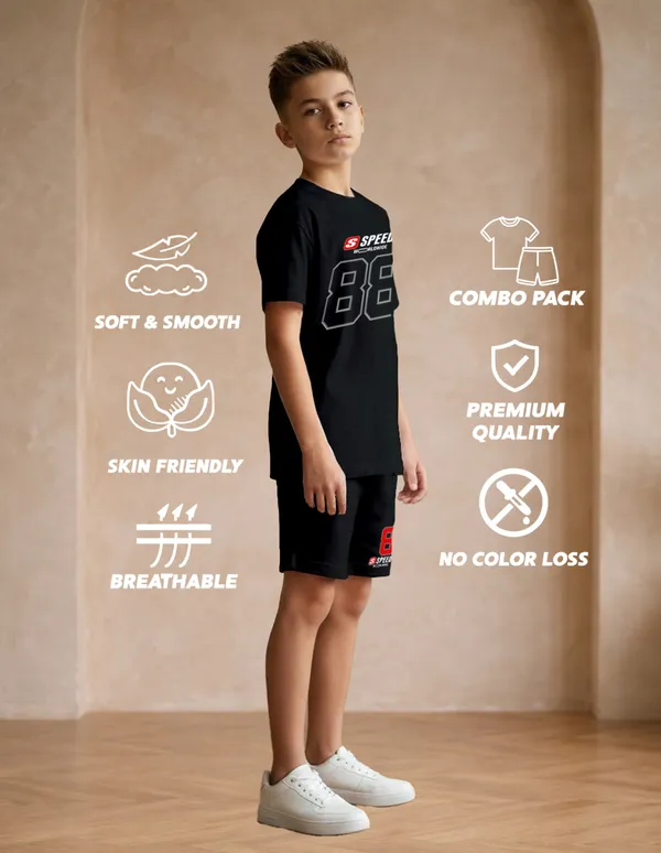 Nusyl_Boys_Black_Speed_Text_Printed_&_88_Text_Printed_Cotton_Blend_Relaxed_T_Shirts_And_Shorts_With_Side_Pockets_Oversized_Length_T_Shirts_And_Shorts_Knee_Length