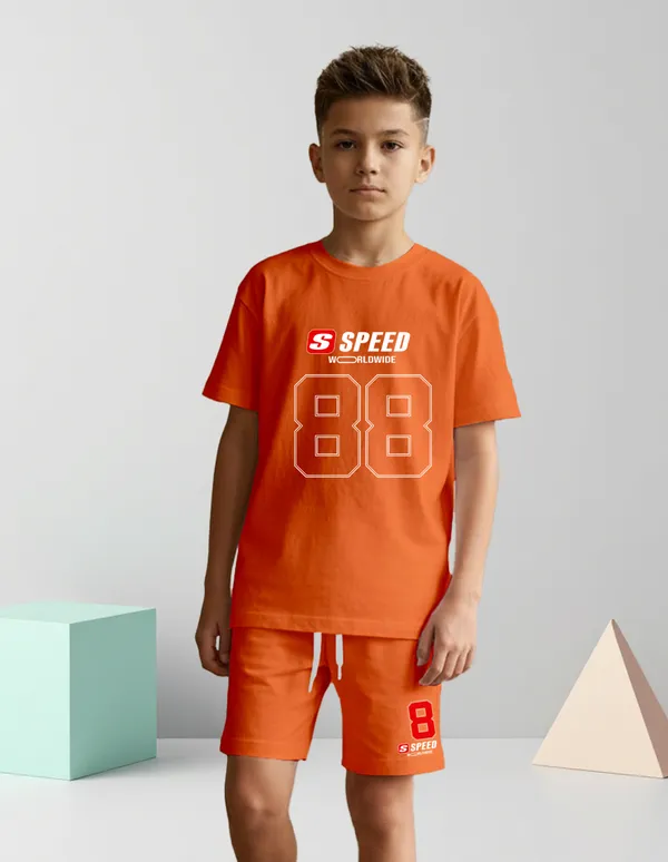Nusyl_Boys_Orange_Speed_Text_Printed_&_88_Text_Printed_Cotton_Blend_Relaxed_T_Shirts_And_Shorts_With_Side_Pockets_Oversized_Length_T_Shirts_And_Shorts_Knee_Length