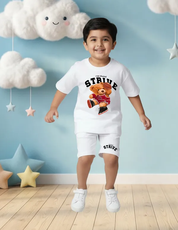 Nusyl_Boys_White_Teddy_Printed_&_Strive_Text_Printed_Cotton_Blend_Relaxed_T_Shirts_And_Shorts_With_Side_Pockets_Oversized_Length_T_Shirts_And_Shorts_Knee_Length