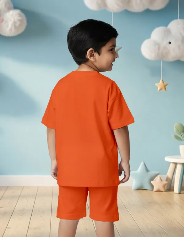 Nusyl_Boys_Orange_Teddy_Printed_&_Strive_Text_Printed_Cotton_Blend_Relaxed_T_Shirts_And_Shorts_With_Side_Pockets_Oversized_Length_T_Shirts_And_Shorts_Knee_Length