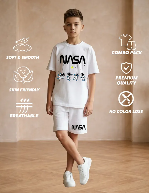 Nusyl_Boys_White_Astronaut_Printed_&_Nasa_Text_Printed_Cotton_Blend_Relaxed_T_Shirts_And_Shorts_With_Side_Pockets_Oversized_Length_T_Shirts_And_Shorts_Knee_Length