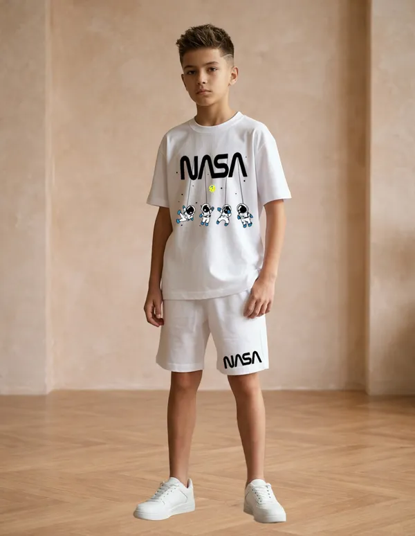 Nusyl_Boys_White_Astronaut_Printed_&_Nasa_Text_Printed_Cotton_Blend_Relaxed_T_Shirts_And_Shorts_With_Side_Pockets_Oversized_Length_T_Shirts_And_Shorts_Knee_Length