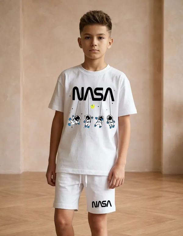 Nusyl_Boys_White_Astronaut_Printed_&_Nasa_Text_Printed_Cotton_Blend_Relaxed_T_Shirts_And_Shorts_With_Side_Pockets_Oversized_Length_T_Shirts_And_Shorts_Knee_Length