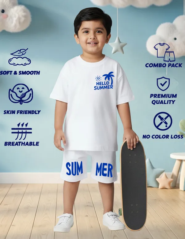 Nusyl_Boys_White_Hello_Summer_Text_Printed_Cotton_Blend_Relaxed_T_Shirts_And_Shorts_With_Side_Pockets_Oversized_Length_T_Shirts_And_Shorts_Knee_Length