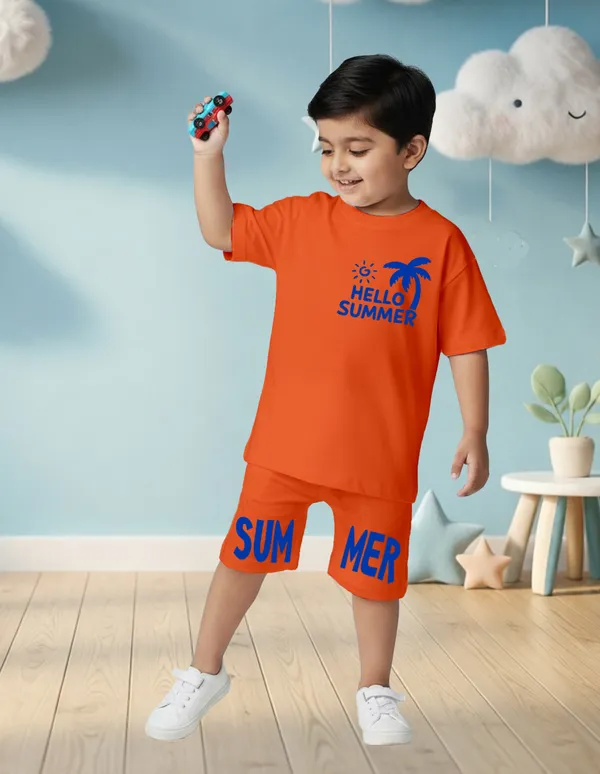 Nusyl_Boys_Orange_Hello_Summer_Text_Printed_Cotton_Blend_Relaxed_T_Shirts_And_Shorts_With_Side_Pockets_Oversized_Length_T_Shirts_And_Shorts_Knee_Length